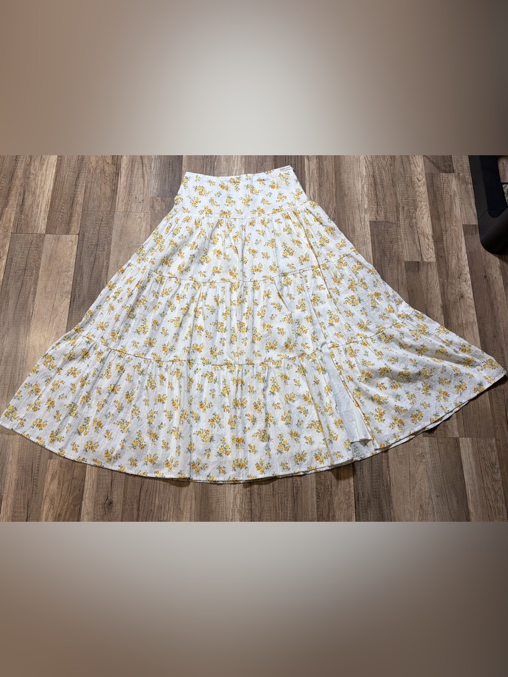 Altar'd State Yellow Floral Tiered Maxi Skirt Cotton Boho Eyelet White S - Picture 8 of 16